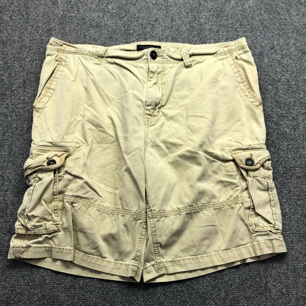 Aeropostale Mens Cargo Shorts Size 38 Khaki Tan Cotton Twill Multi Pocket Casual